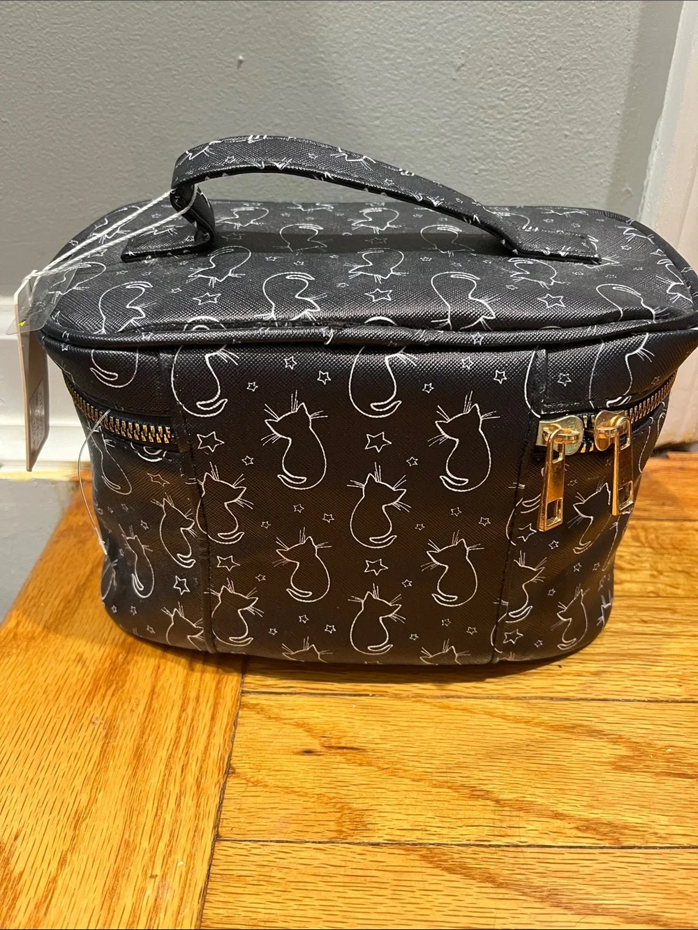 Black Cat Print Cosmetic Case with Top Handle